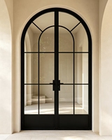 Porte d'entrée en verre cintrée de style français, porte coulissante en aluminium de style antique