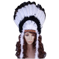 Coiffe en plumes indiennes, chapeau de tambour africain, coiffe sauvage indigène, accessoires de scène pour Halloween
