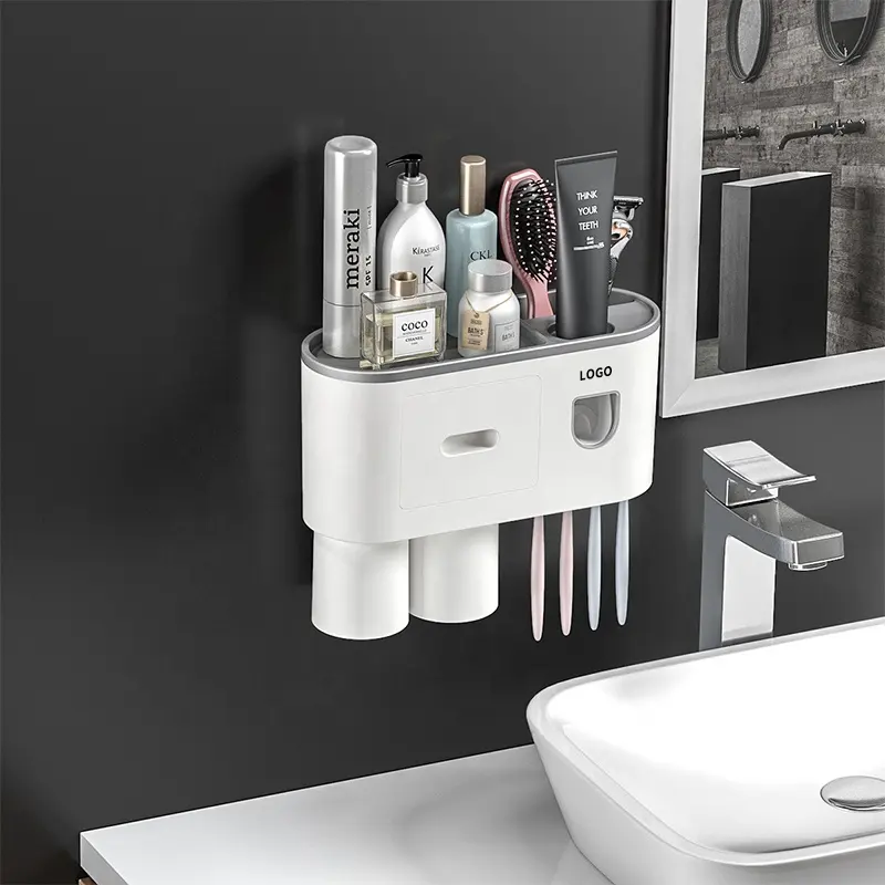 Bathroom Set Sucker Hook Toothpaste Dispenser Silicone Wall Mounted Toothbrush Holder