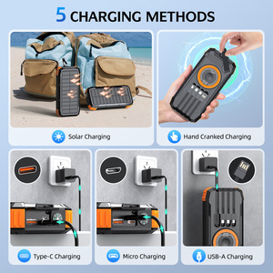 Hot Sản phẩm bán chạy 2025 Type-C 3A 20000mAh từ không dây Hand Crank năng lượng mặt trời ngân hàng điện sạc nhanh với được xây dựng trong cáp - Product Image 2
