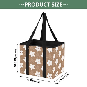 Hawaiian Flower Pattern Brown Collapsible Utility Storage Tote Custom Print Heavy Duty <b>Foldable</b> Reusable Grocery Shopping <b>Bag</b> - Product Image 2