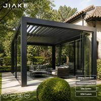 Pergola en aluminium Jiake avec porte coulissante en verre et toit à lames orientables électriques pour jardin de villa, gazebo OEM/ODM