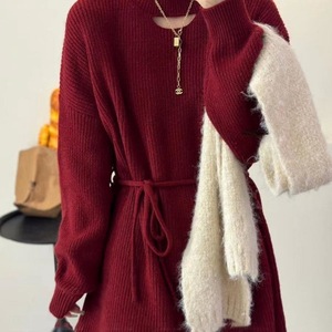 Suéter suelto de punto LARGO DE Color sólido de estilo coreano con diseño Cauchy de Otoño e Invierno para mujer - Product Image 2