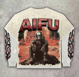 T-shirt Personalizzata: Felpa con Cappuccio Hip Hop con Teschio di Astronauta e Strass, Streetwear con Fiamme, Pullover Unisex per Uomo e <span class=keywords><strong>Donna</strong></span> - Product Image 3