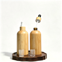 Kemasan Toner Kosong Mewah Label Pribadi, Botol Perawatan Wajah dengan Casing Luar Bambu yang Dapat Digunakan Kembali, Botol Semprot Kaca Berlapis Bambu dengan Pompa