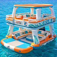 Plateforme flottante gonflable avec table de bar, canapé et parasol pour lac, plage, yacht, marina, fête, détente