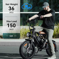 Vélo électrique hybride YUNQI G60, pneus larges noirs de 20 pouces, vélo de ville et de route, autonomie de 35 km, batterie au lithium de 25 Ah, pliable, moteur sans balais de 1000 W