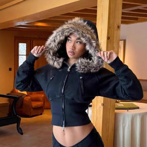 Sweat-shirt pour femme en polaire pelucheux ODM, style européen et américain, rétro, avec fermeture éclair, personnalité, taille cintrée, nouvelle collection hiver 2025 - Product Image 2