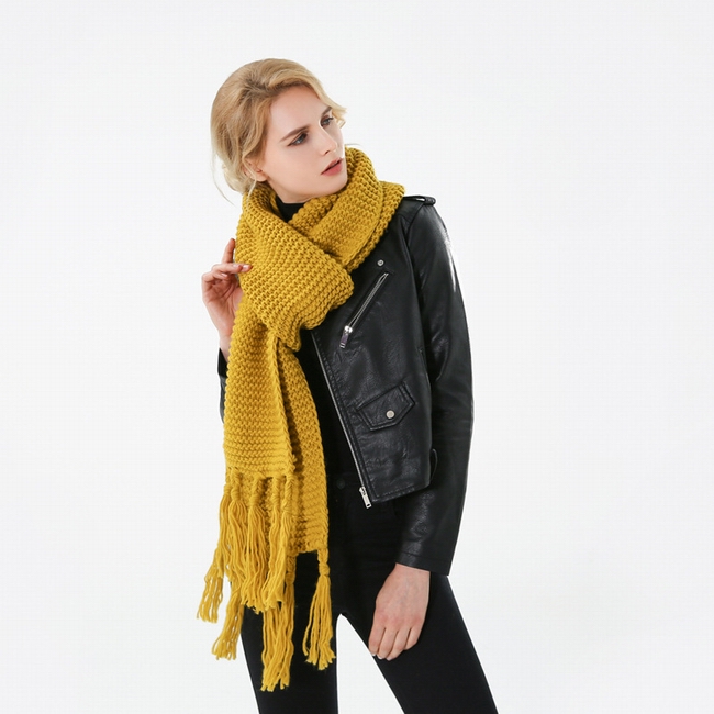 Bright Yellow Chunky Knit Scarf For Women, Warm & Customizable Oem