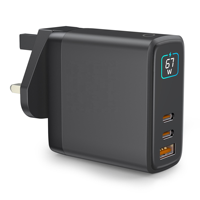 Chargeur mural numérique HNT 67W GaN avec affichage numérique, adaptateur secteur intelligent PD QC, chargeur portable pour ordinateur portable et téléphone, compatible iPhone 16 15 MacBook