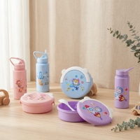 Ensemble boîte à lunch et gourde pour enfants Wishome, motif dessin animé, en PP, avec gobelet, portable, pour l'école et les pique-niques