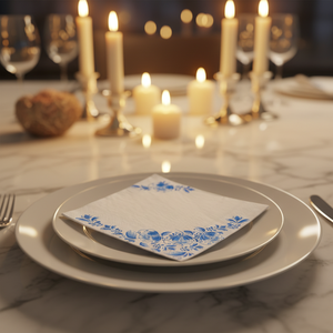 Serviettes <span class=keywords><strong>en</strong></span> <span class=keywords><strong>papier</strong></span> écologiques à deux plis imprimées de fleurs bleues, décorations de table, style campagnard, fête d'anniversaire - Product Image 4