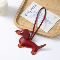 Pendentif Teckel en Cuir, Ornement Suspendu Style Coréen, Breloque de Sac DIY, Chien de Dessin Animé