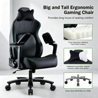 Chaise de bureau gaming haut de gamme à assise large pour personnes de grande taille, en cuir respirant, résistante (charge maximale 450 LBS), inclinable multi-angles et verrouillable