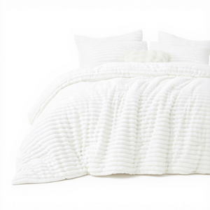 Super Soft Warm Fluffy Cream White Fleece Queen <strong>Comforter</strong> Bedding <strong>Set</strong> with 2 Pillowcases - Product Image 6