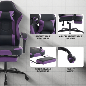 <span class=keywords><strong>Sedia</strong></span> <span class=keywords><strong>da</strong></span> <span class=keywords><strong>Gaming</strong></span> Ergonomica con Poggiapiedi, Massaggio Lombare, Altezza Regolabile, Girevole, Capacità di Carico Massima 136 kg, Nero e Viola - Product Image 4