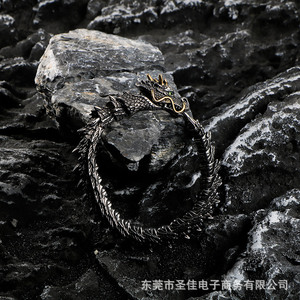 Pulsera de Dragón de Acero de Titanio para Hombre, Estilo Retro Punk, Chapado en Oro Oscuro, Diseño Animal, Joyería de Regalo CE621 - Product Image 3