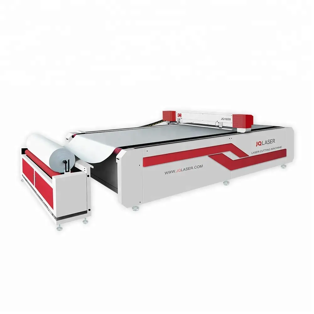 JQ vendita Calda 180w di CNC 1800*3000 millimetri di tessuto/tessile macchina di taglio laser di alimentazione automatica del rotolo o piece vestiti cutter