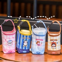 Sac de transport pour bouteille, design mignon, housse de tasse portable à motif de dessin animé, anti-chute, motif animalier à carreaux, support de tasse d'eau à emporter