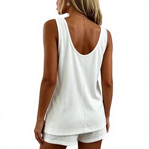 Women Black Halter Neck Regular Fit Casual Sleeveless Knitted Spandex Polyester Set White Trim Striped Print Breathable Summer - Product Image 4