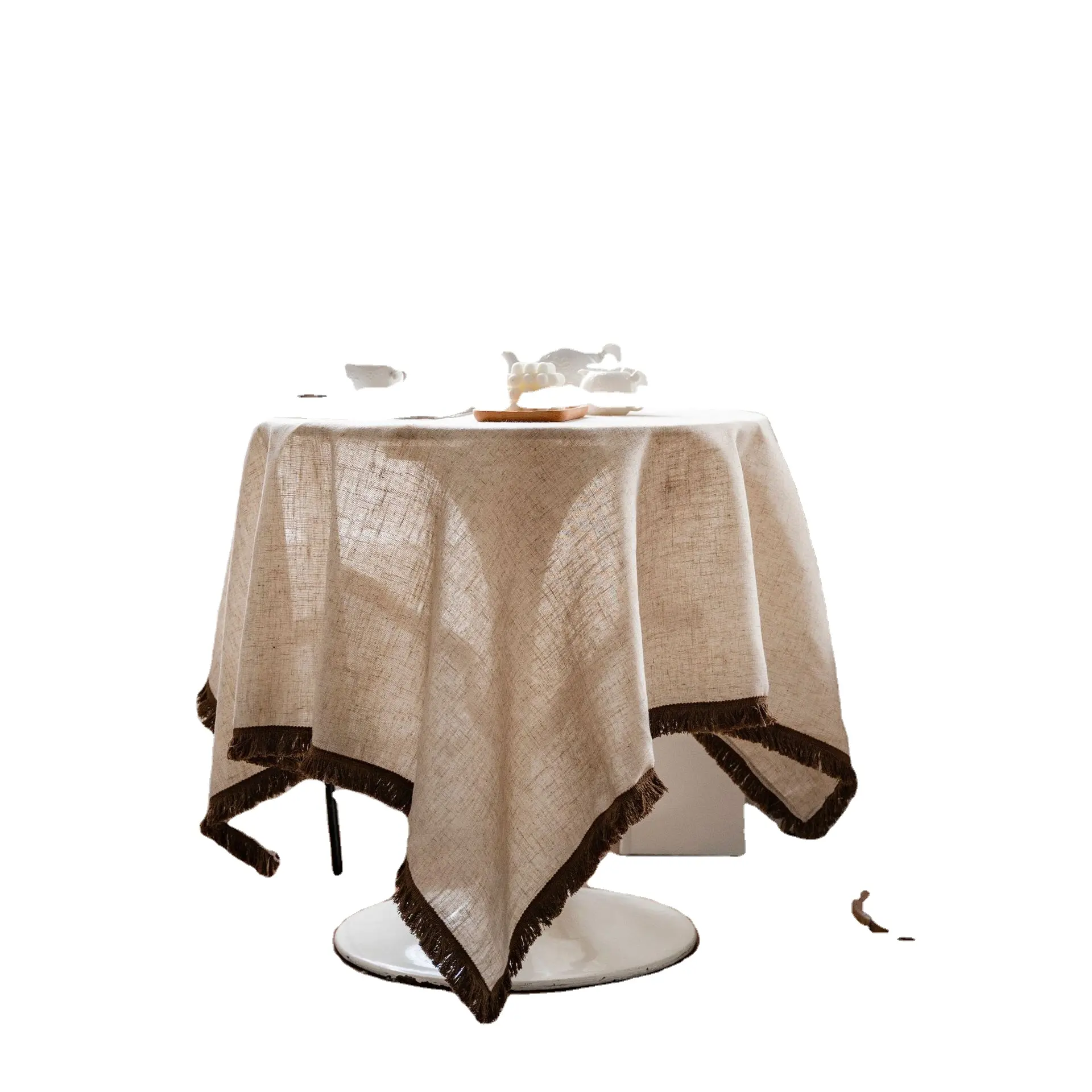Обложка для стола на заказ шпагат из полиэстера и льна в американском стиле, Обложка для обеденного стола, кофейная прямоугольная скатерть