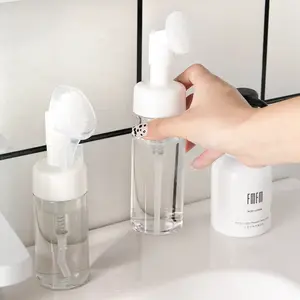 100ML/120ML/150ML/200ML Transparent Foam Pump Bottle With Soft Silicone Brush For Facial Cleansing