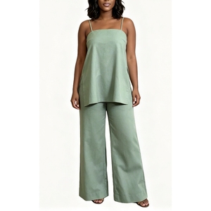 Conjunto de 2 Piezas para <span class=keywords><strong>Mujer</strong></span>: Top de Tirantes Finos y Pantalones Anchos, Estilo Sehe Fashion - Product Image 2
