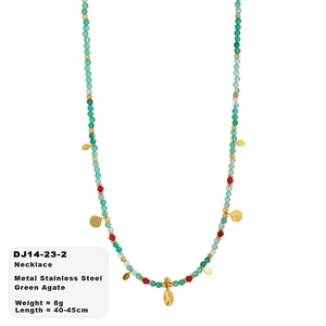 Collier unisexe de plage style bohème, multicolore, perles d'agate verte, pendentif éléphant et fleur, chaîne plaquée or 18 carats, géométrique - Product Image 6
