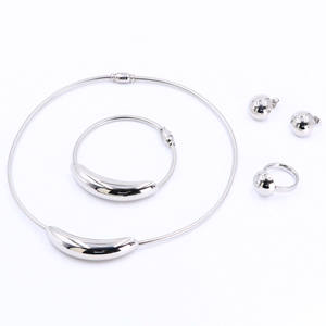 Классический дизайн нержавеющая сталь локоть магнитное свадебное золото/серебро ожерелье серьги браслет кольцо 4 шт. комплект ювелирных изделий оптом - Product Image 4