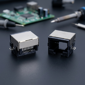 AMS01881XXP0AT-129 Conector Modular RJ45 8P8C SMT de Ángulo Recto 7.5H Hembra de Contacto Inverso con Carcasa de Latón Dorado UL94V-0 Conectores de Datos - Product Image 2
