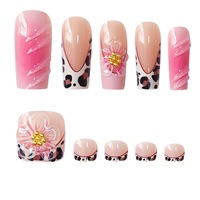 Juego de Uñas Postizas Hechas a Mano con Logotipo Personalizado, Uñas Acrílicas de Punta Francesa de Forma Cuadrada Corta para Mujer