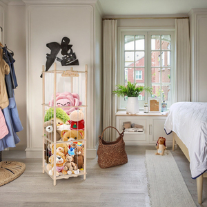 나무 박제 동물 케이지 보육 놀이방 침실 박제 동물 보관을위한 나무 장난감 주최자 랙 - Product Image 4