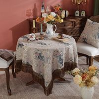 Nappe ronde en tissu chenille à motif floral de style européen, anti-poussière, luxe léger, décoration rétro pour table basse