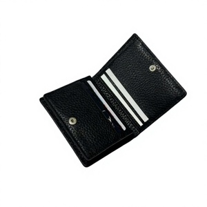 Portefeuille court unisexe vintage en cuir avec blocage RFID, fermeture à bouton pliable, plusieurs emplacements pour cartes, noir - Product Image 1