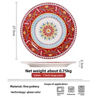 Omk Creative 2025 Nouvelle assiette plate en céramique peinte en rouge pour la maison, assiette à soupe, bol à riz, style moyen-oriental, assiette à dîner pour les fêtes