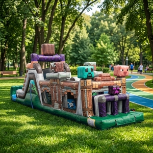 Tobogán Comercial con Temática de <span class=keywords><strong>Minecraft</strong></span>, Pista de Obstáculos, Escaleras de Escalada y Doble Tobogán para Fiestas Infantiles - Product Image 1