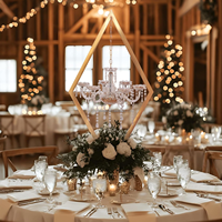 Centre de table en acrylique doré avec diamants, chandelier en cristal, porte-bougie, décoration de mariage, support de fleurs