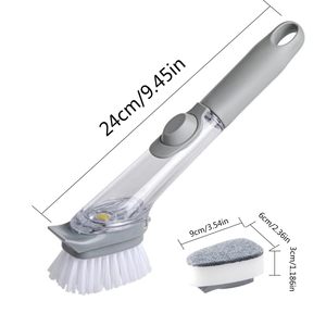 Replaceable Soap Dispensing Dish <b>Brush</b> Plastic Dishwashing Pot Kitchen Cleaning <b>Scrub</b> <b>Brush</b> - Product Image 2