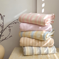 Selimut Kasur 100% Katun Krep 3 Pcs Set Motif Garis-garis, Kain Kasa Kerut, MOQ Rendah, Set Sprei Toko Butik Shopify
