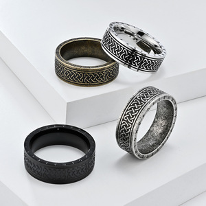 Nordic vintage distressed Viking lettering Celtic knot <b>titanium</b> steel <b>ring</b> for men, a fashionable and unique accessory. - Product Image 1