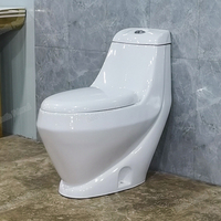 Inodoro de Lujo Moderno de Una Pieza con Doble Descarga y Lavabo con Pedestal, Drenaje S/P-Trap, Cerámica Blanca para Baño