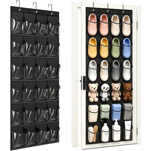 Over The Door <b>Shoe</b> Organizer 24 Pockets Crystal Clear Storage Rack For Closet With Metal <b>Hooks</b> Black Hanging <b>Shoe</b> Rack - Product Image 1