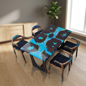 Blue Epoxy Resin <b>Wooden</b> <b>Dining</b> <b>Table</b> – Handmade Solid Wood Designer Furniture for Home & Office - Product Image 1