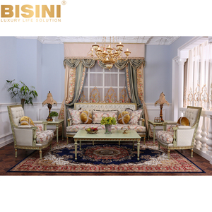 BISINI Elegante di Lusso In Legno Intagliato Divano Lungo, Oro Dipinto Tessuto Rosso Divano <span class=keywords><strong>Mobili</strong></span> di Design per Soggiorno - Product Image 4