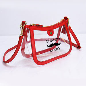 カスタマイズ可能なロゴレッドグリーンブラックPUレザー透明PVCサマーホーボークロスボディハンドバッグ女性用クリア財布クリアショルダーバッグ - Product Image 1