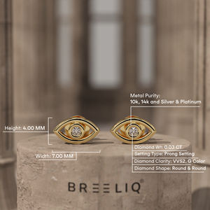 Pendientes de Oro Amarillo de 14K con Diamantes Ojo Turco, Elegantes, con Engaste de Bisel, Diamantes de Corte Redondo, Joyería Fina Protectora - Product Image 3