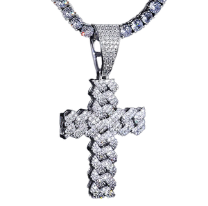 จี้รูปกากบาททรงบาแก็ตต์เงินแท้ 925 ชุบทอง ยี่ห้อ J&C ผ่านการทดสอบเพชร-มอยส์ซาไนต์ สไตล์ฮิปฮอปประดับเพชร - Product Image 3