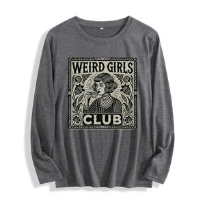 Soft Fabric "Weird Girls Club Vintage Graphic" Long Sleeve <strong>T</strong> <strong>Shirt</strong> Multi Colors - Product Image 1