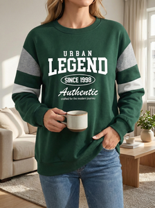 Sudadera Urbana Personalizada para Mujer, Cuello Redondo, Verde, Invierno, Estilo Urbano, Estampado de Letras en la Parte Delantera, Mangas con Bloques de Color, Tejido Premium - Product Image 4