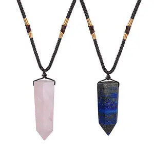 New Design Reiki Healing Natural Stone Rose Quartz Crystal Necklace Amulet Natural Amethysts Pendant Necklace For Women Men